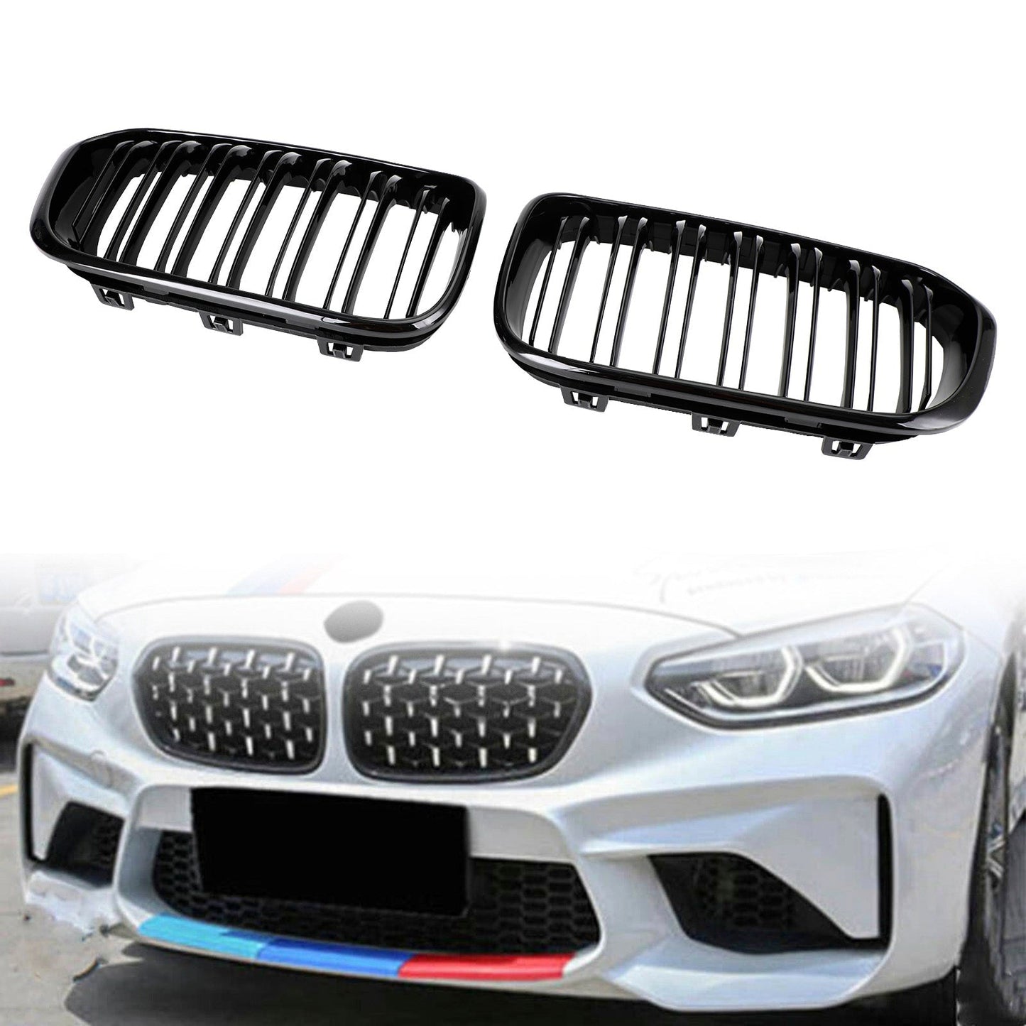Gloss Black Double Kidney Grille for BMW 1 Series F20 F21 (2015-2017)