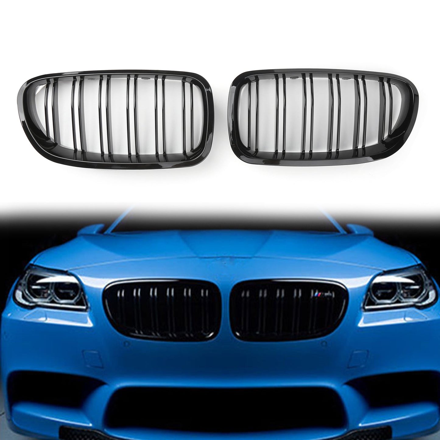 Double Line Glossy Black Kidney Grille for BMW F10/F18 (2010-2016)