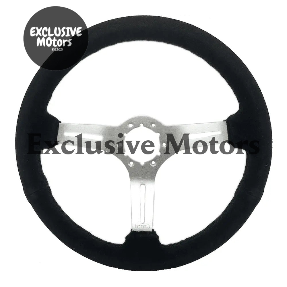 Tomu Akagi Black Suede and Silver Alloy Steering Wheel