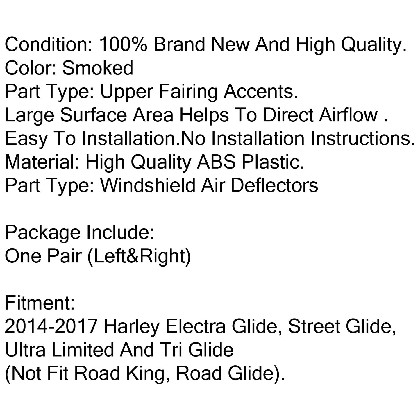 2 x ABS Plastic Side Wings Air Deflectors For Harley Davidson Touring FL 2014-2018, 2 Color Generic