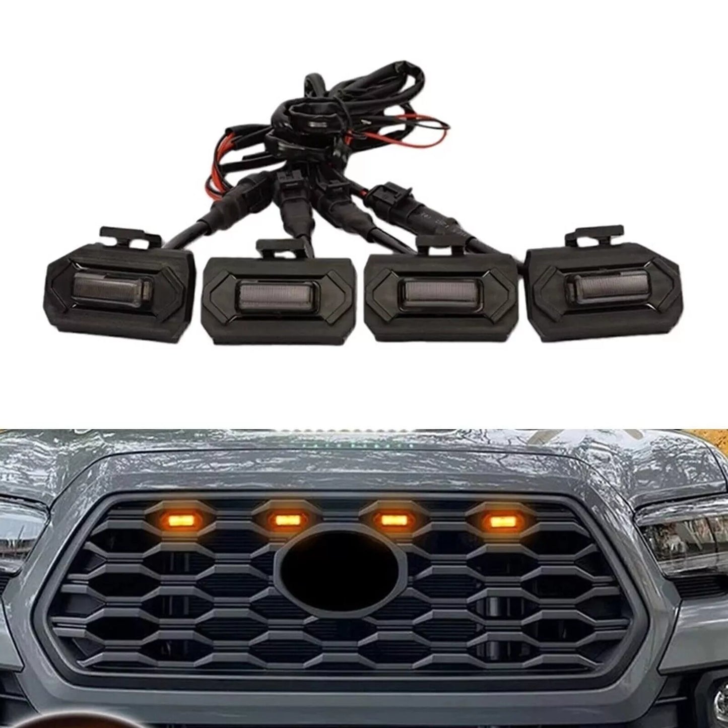 4 x Front Grille LED Light Lamps Smoke Lens for Toyota Tacoma (2020-2023)