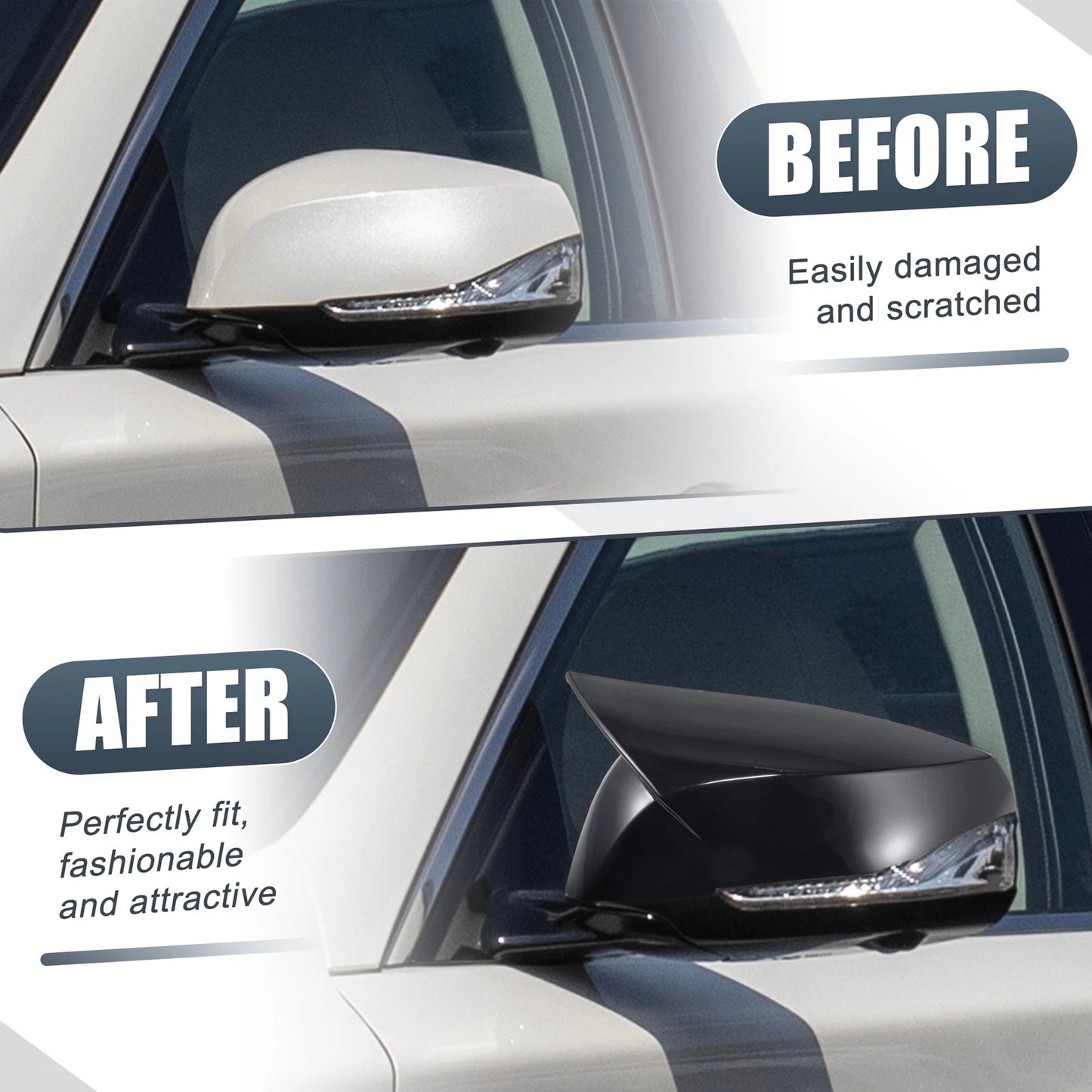 Pair Mirror Cover Overlay Black for INFINITI Q50 Q60 Q70 QX30