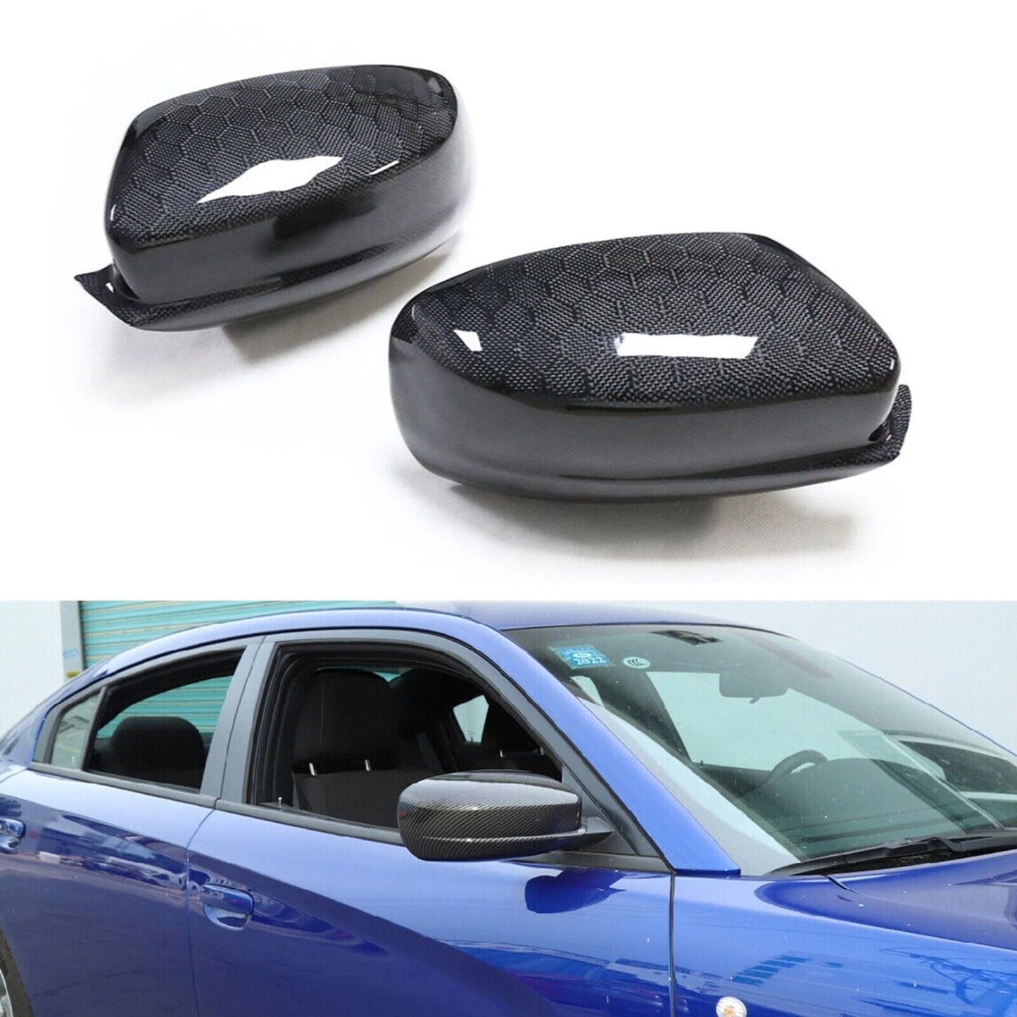 2 x Rear Side Mirror Cover Caps Carbon Fiber For Dodge Charger (2011-2022)