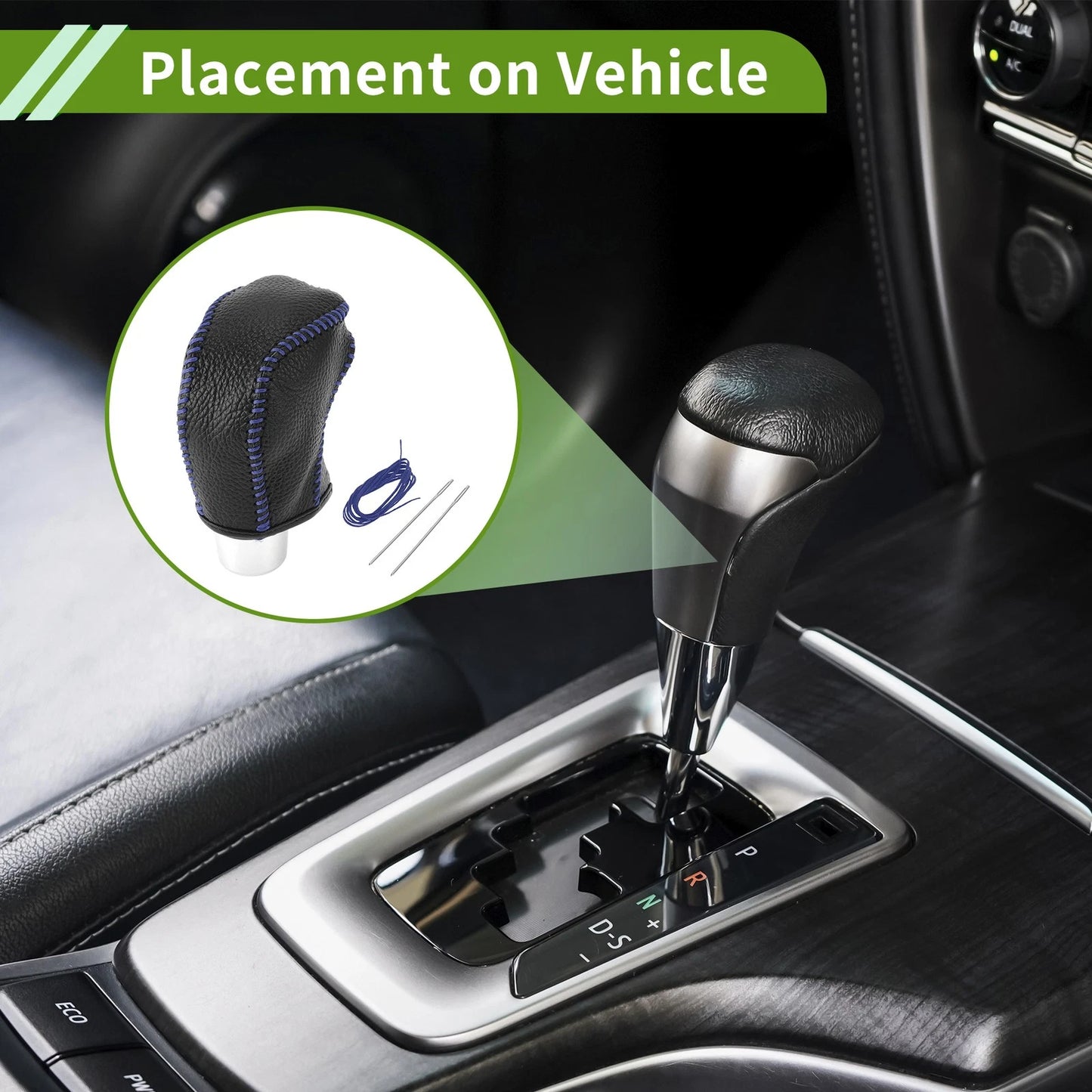 Set Car Gear Shift Knob Cover Pebbled Black Blue for Toyota Tacoma (2016–2022)