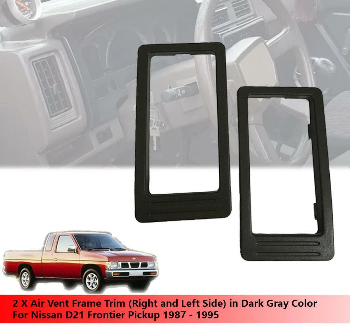 Air Vent Frame Trim Bezel 2 x Gray for Nissan D21 (1987-1995)