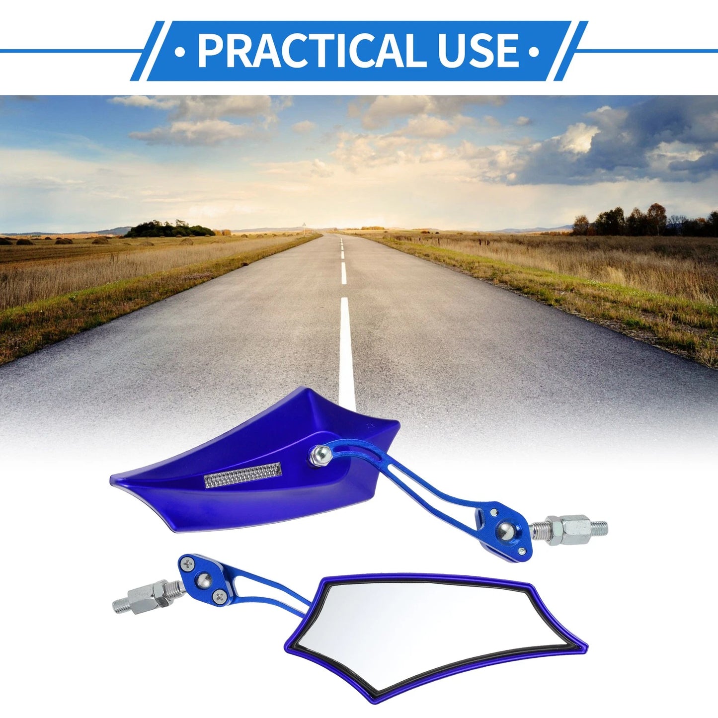Rear View Mirrors / M10 M8 / Prismatic Shape Handlebar Blue for Motorcycle