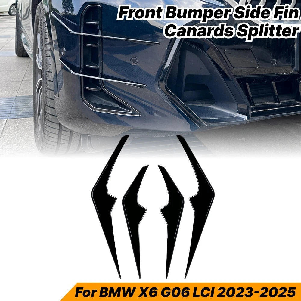 4 x Black Front Bumper Canard Splitter for BMW X6 G06 LCI (2023–2025)
