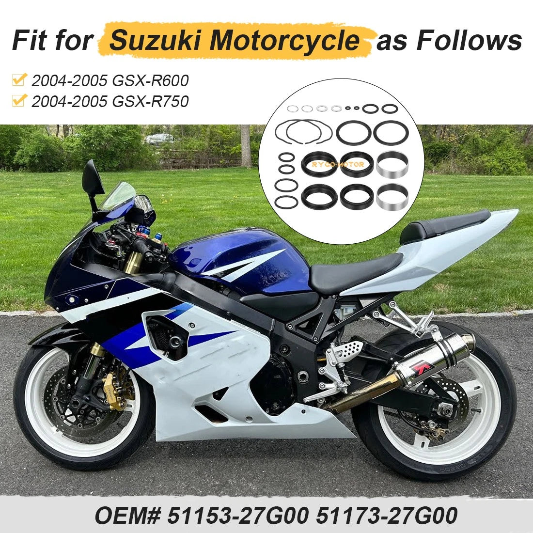 Front Fork Bushing Dust Oil Seals for Suzuki GSXR600 GSXR750 (2004–2005)