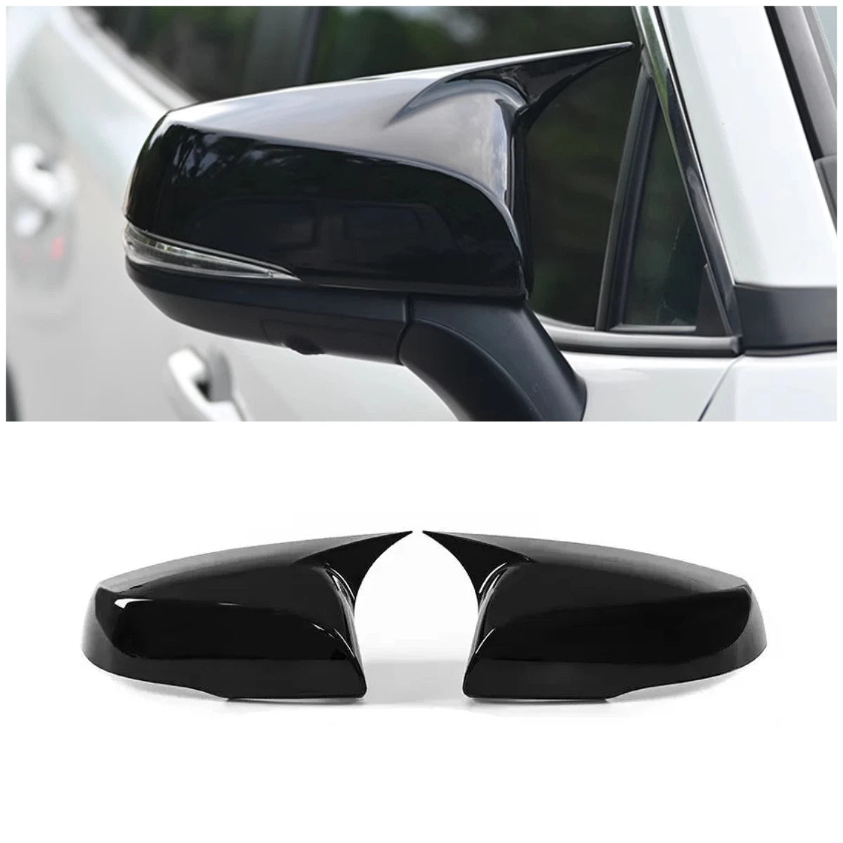 Glossy Black Ox Horn Rearview Mirror Lid Cover Trim for Toyota Highlander (2020-2022)
