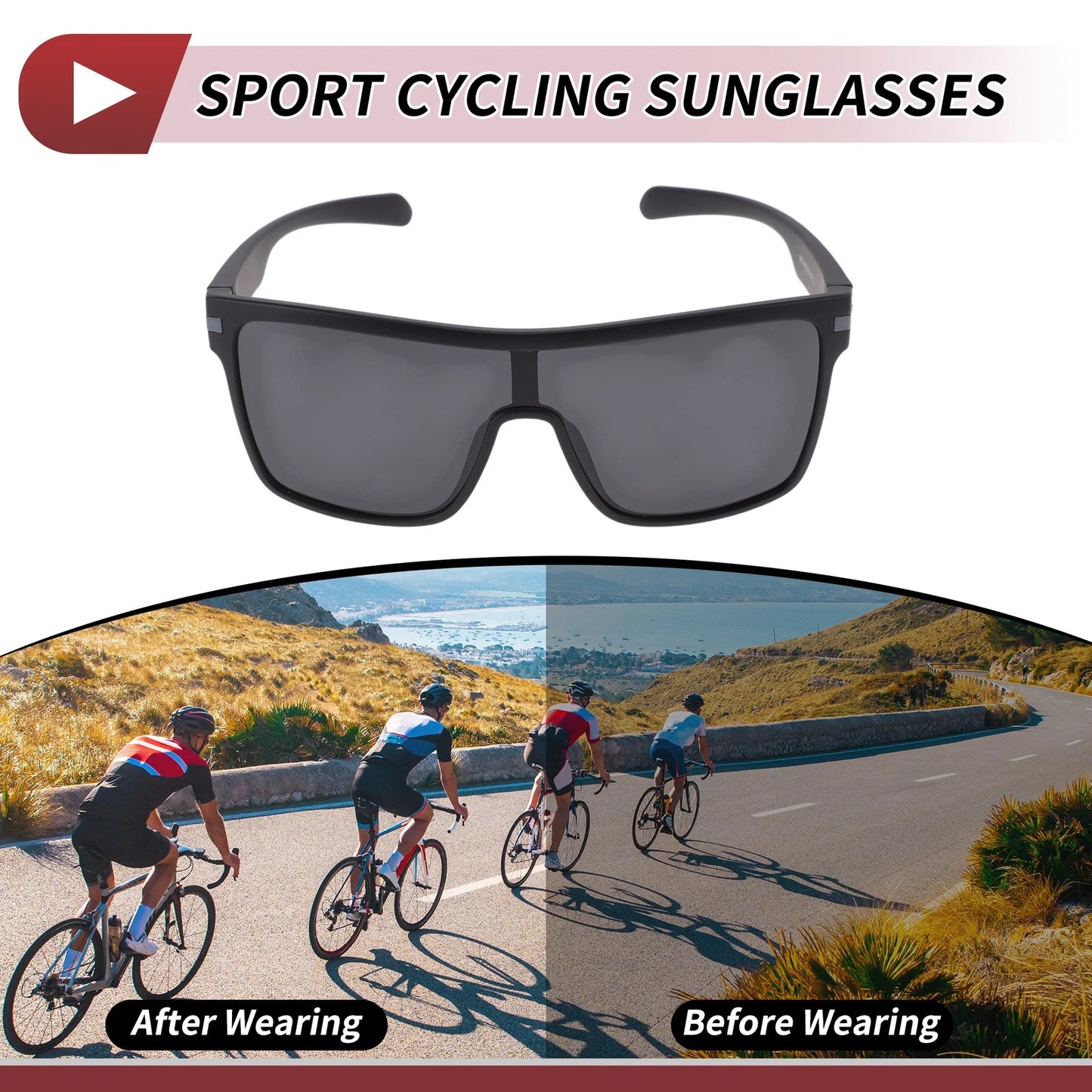 Motorcycle Riding Goggles Black Lens Black Gray Frame Tri-Acetyl Cellulos TR90