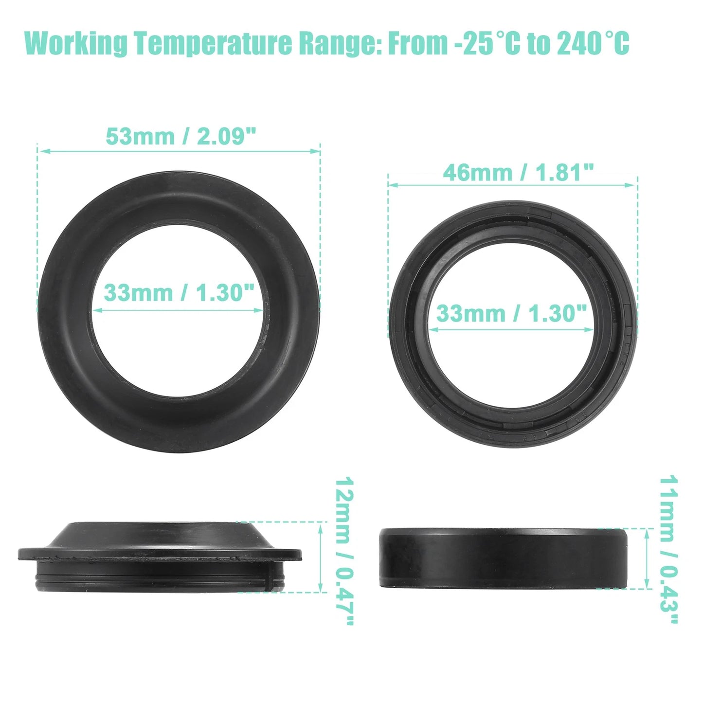 1 Set 33mmx46mm Motorcycle Front Fork Shock Oil Dust Seal for Kawasaki KX65