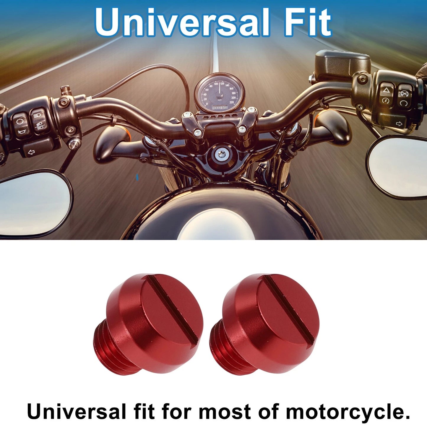 2 x Mirror Hole Plugs M10x1.25 Right Hand Red Mirror Screws for Motorcycle