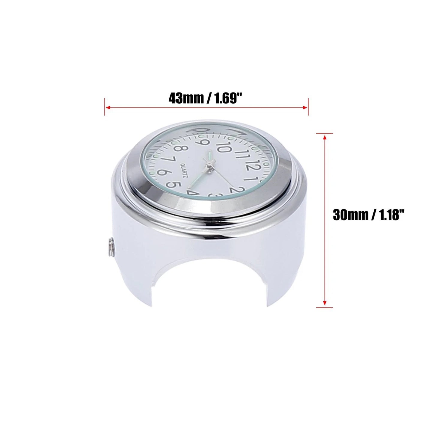 Clock Set / 22-25mm 7/8" to 1" / Motorcycle Handlebar Silver Tone White Panel