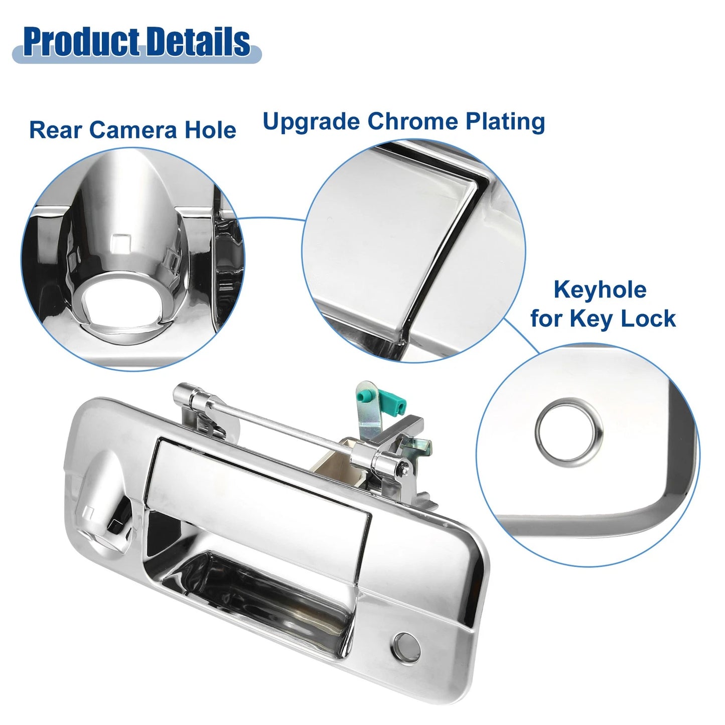Rear Door Liftgate Latch Handle with Keyhole Camera Hole for Toyota Chrome