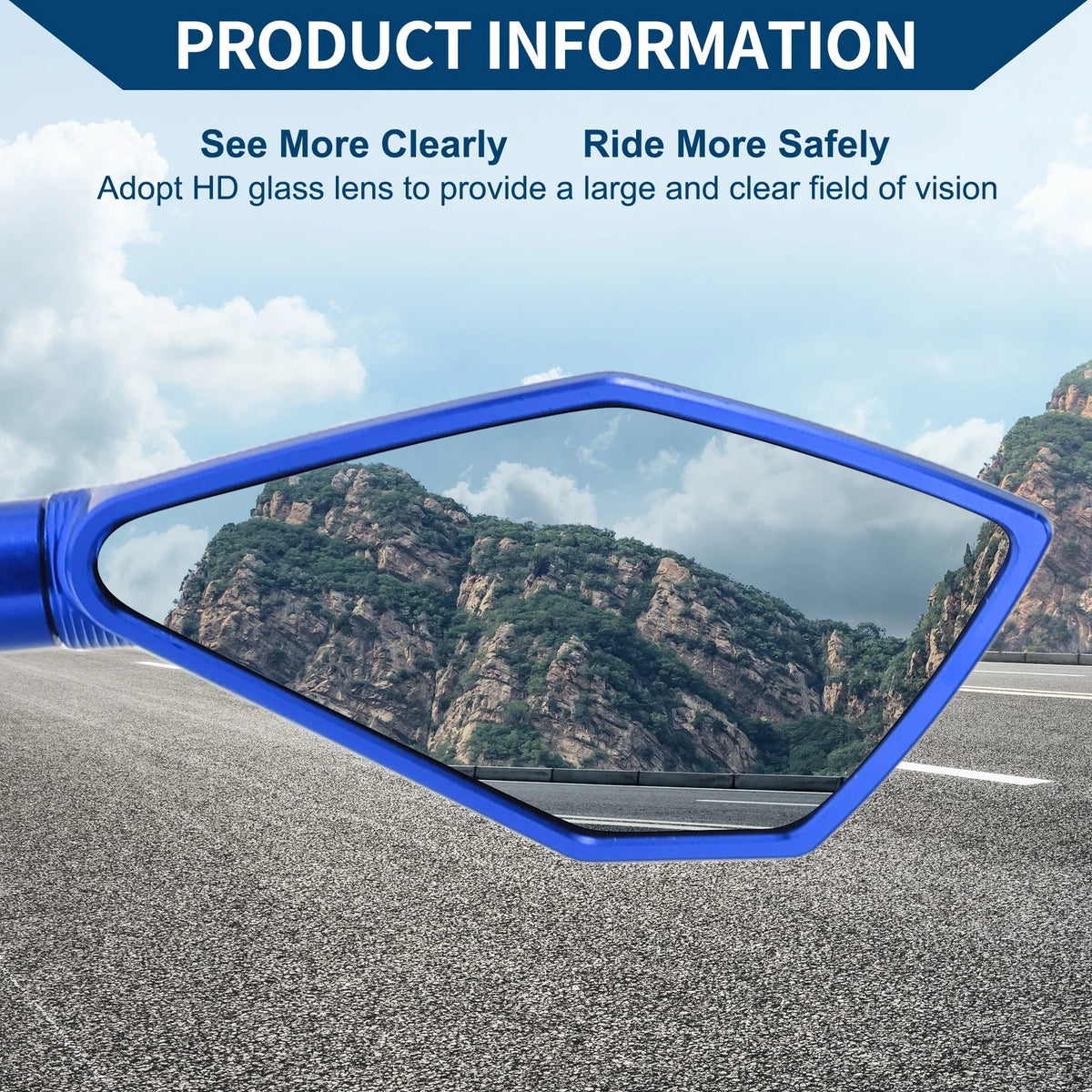 M8/M10 Rear View Mirrors Prismatic Blue Aluminum Alloy for Motorcycle