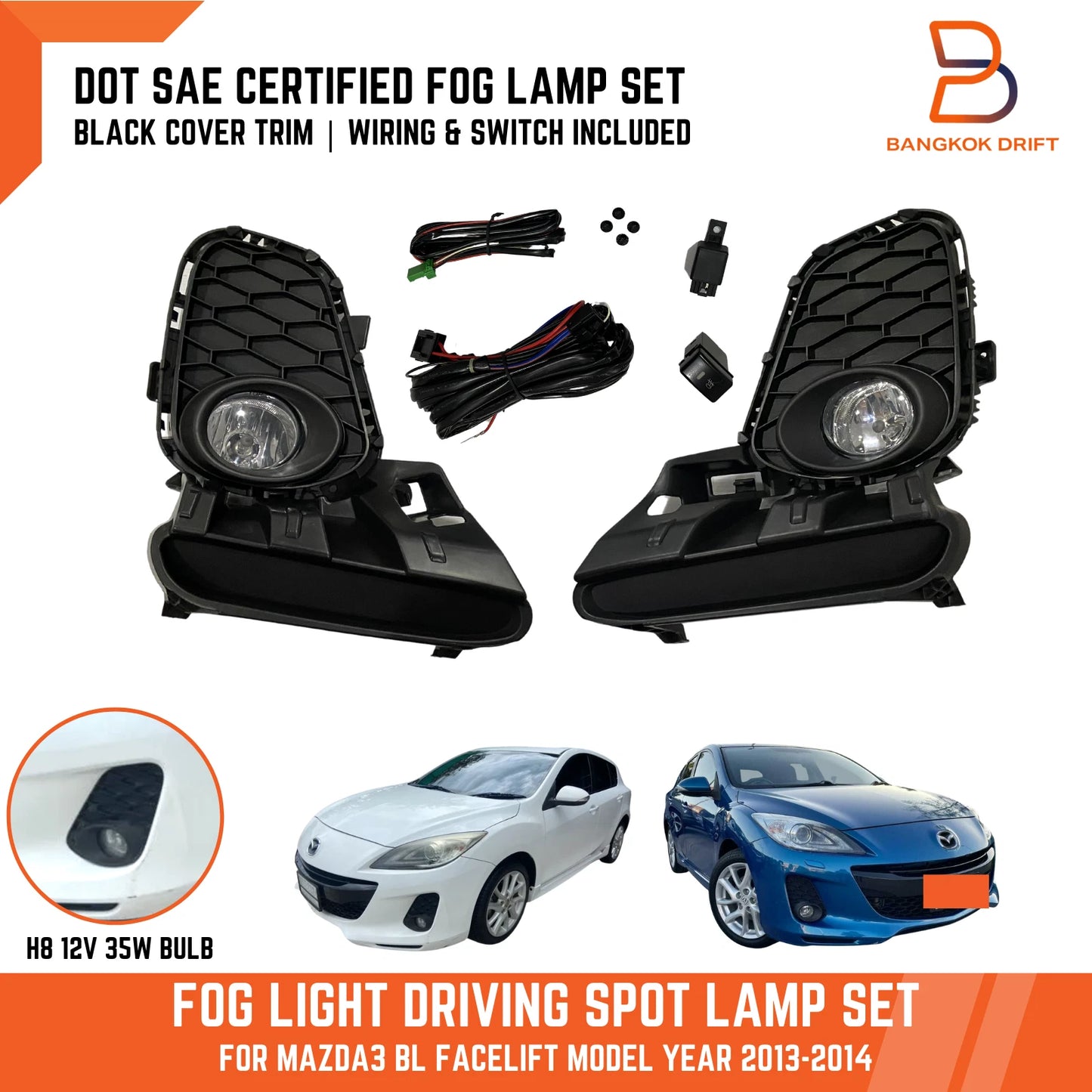 DOT Fog Lamp Spot Light Set for Mazda3 (2013-2014)
