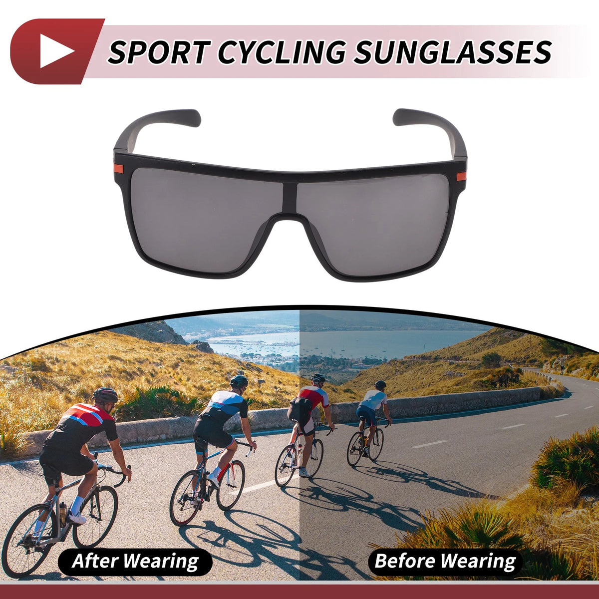 Motorcycle Riding Goggles Black Lens Black & Orange Triacetyl Cellulos TR90