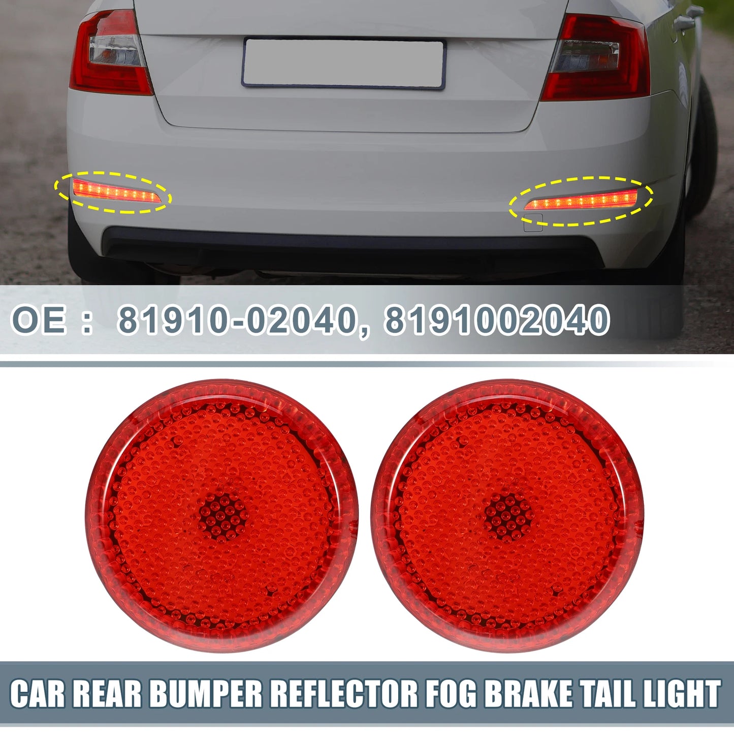 2 x Rear Bumper Reflector LED Brake Tail Lights for Toyota Sienna (2011-2020)
