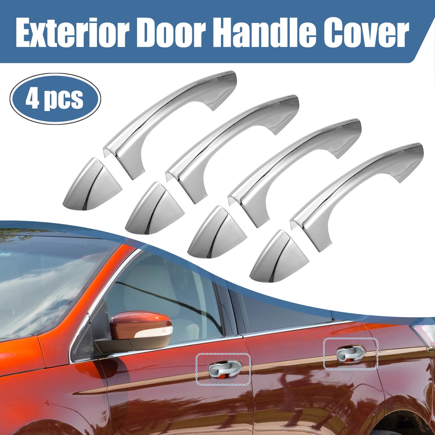 4 x ABS Exterior Side Door Handle Cover Trim for Ford Edge (2015-2022)