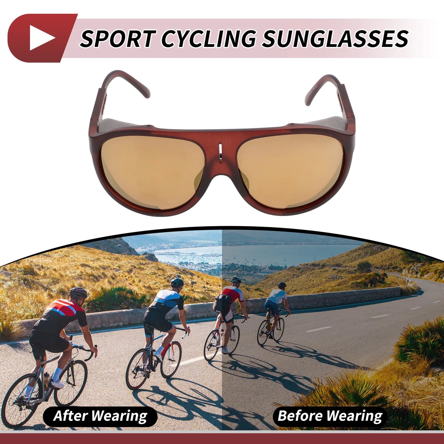 Motorcycle Riding Goggles Brown Lens Reddish Brown Frame Tri-acetel Cellulose