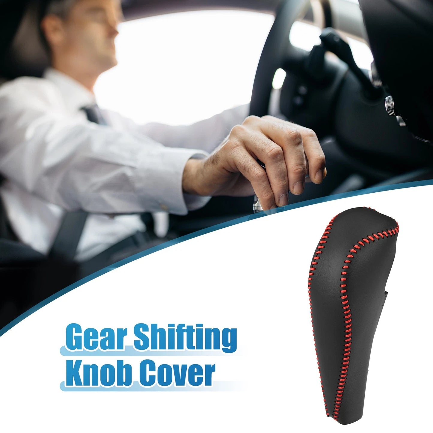 Gear Shifting Knob Cover Trim for Honda Civic (2012-2015) Black Red Stitches