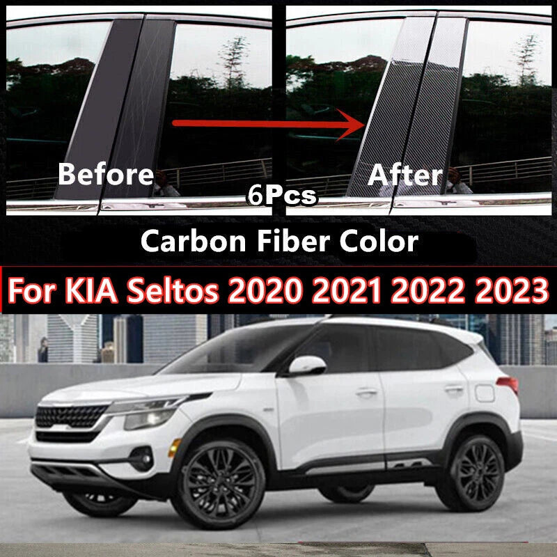 Carbon Fiber Pillar Posts Door Trim Covers for KIA Seltos (2020–2023)