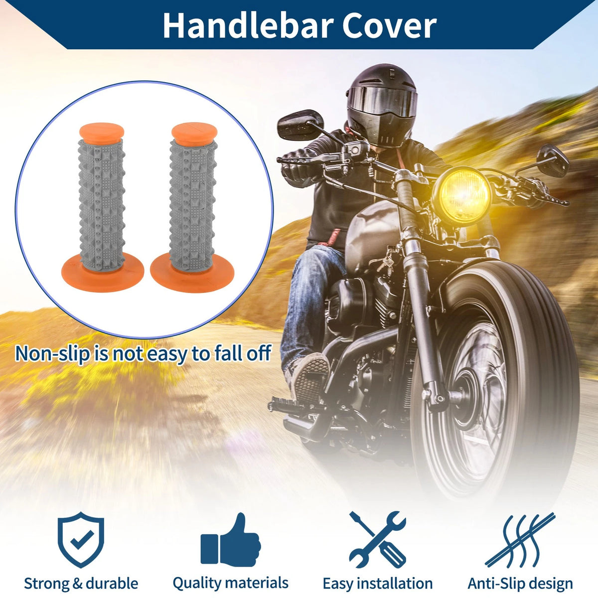 22 x 24 mm Hand Grips Cover Soft Rubber Orange for Motorcycle 1 Pair