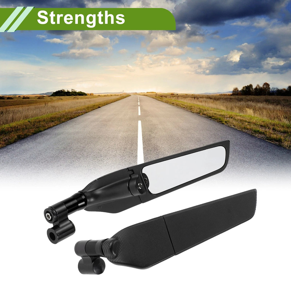 M8/M10 1 set Rear View Mirrors Polygon Black Aluminum Alloy for Motorcycle