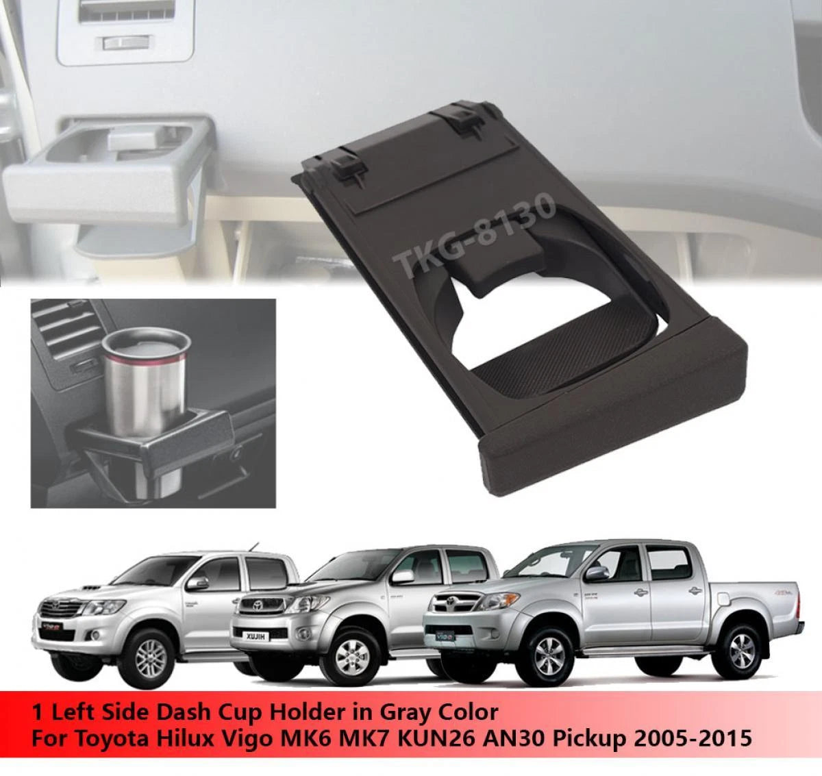 Left Gray Dash Cup Holder for Toyota Hilux Vigo MK6 MK7 (2005-2015)