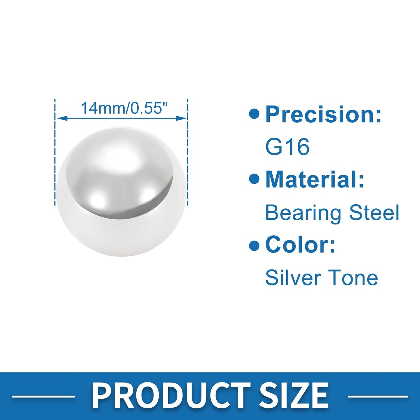 14mm Bearing Ball Bearing Steel G16 Precision Silver Tone 20 Pcs