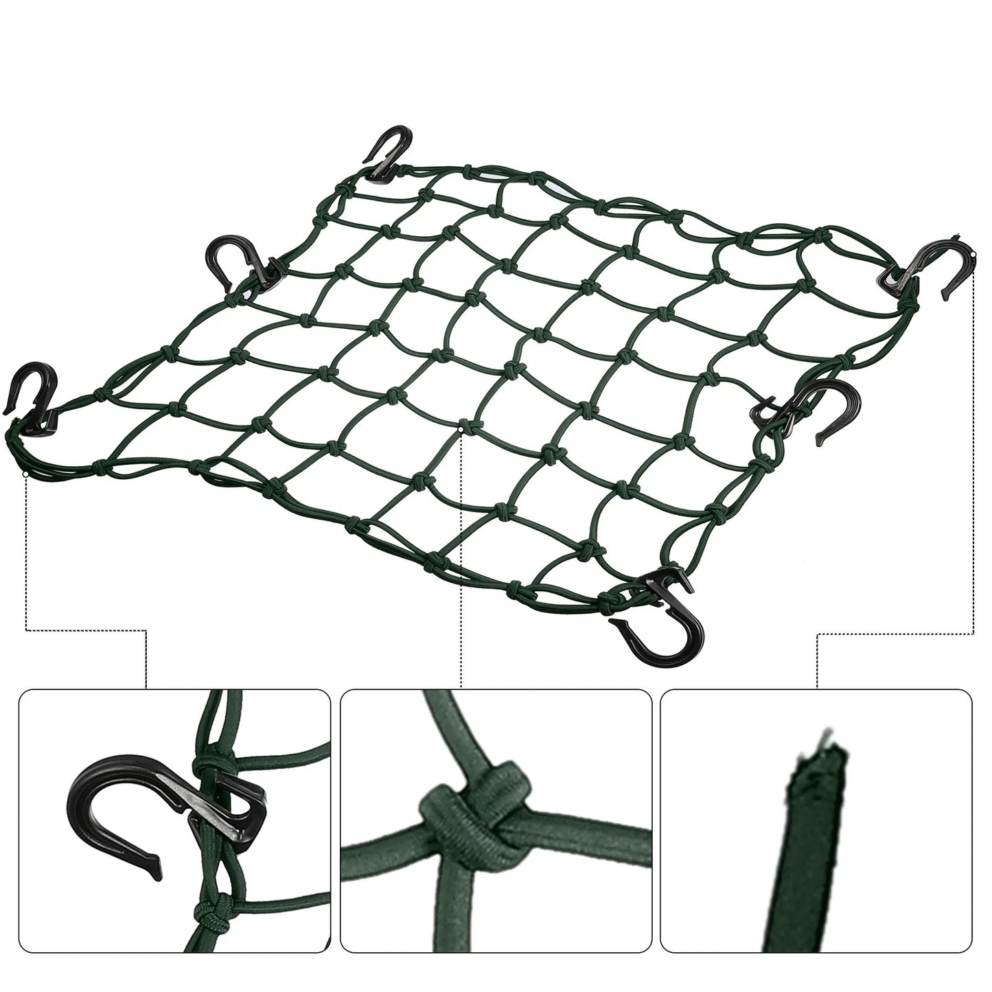 40x40cm 49 Holes Motorcycle Luggage Cargo Net Bag with 6 Hooks Green