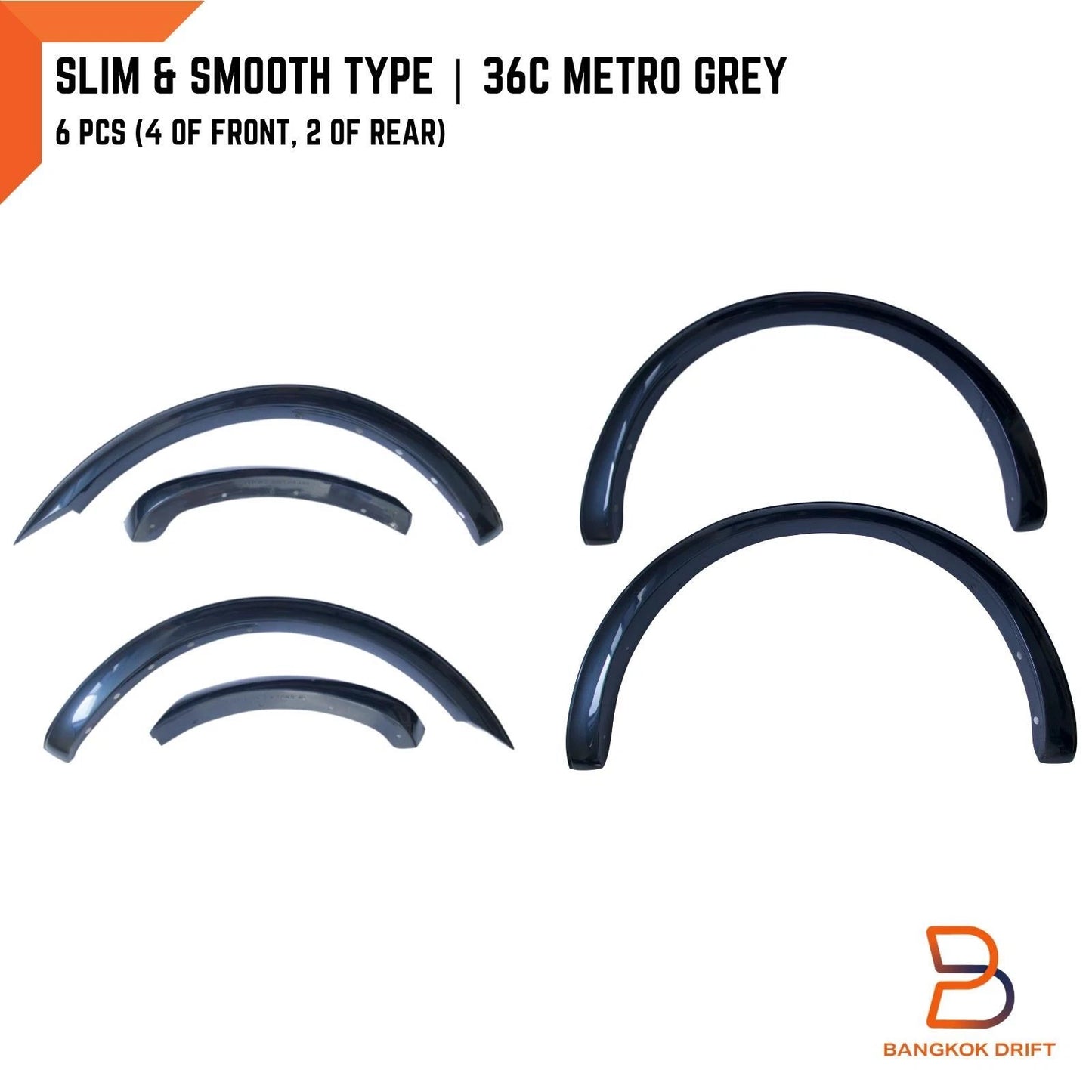 36C Metro Grey Slim Fender Flares for Ford Ranger T6 (2015-2018)
