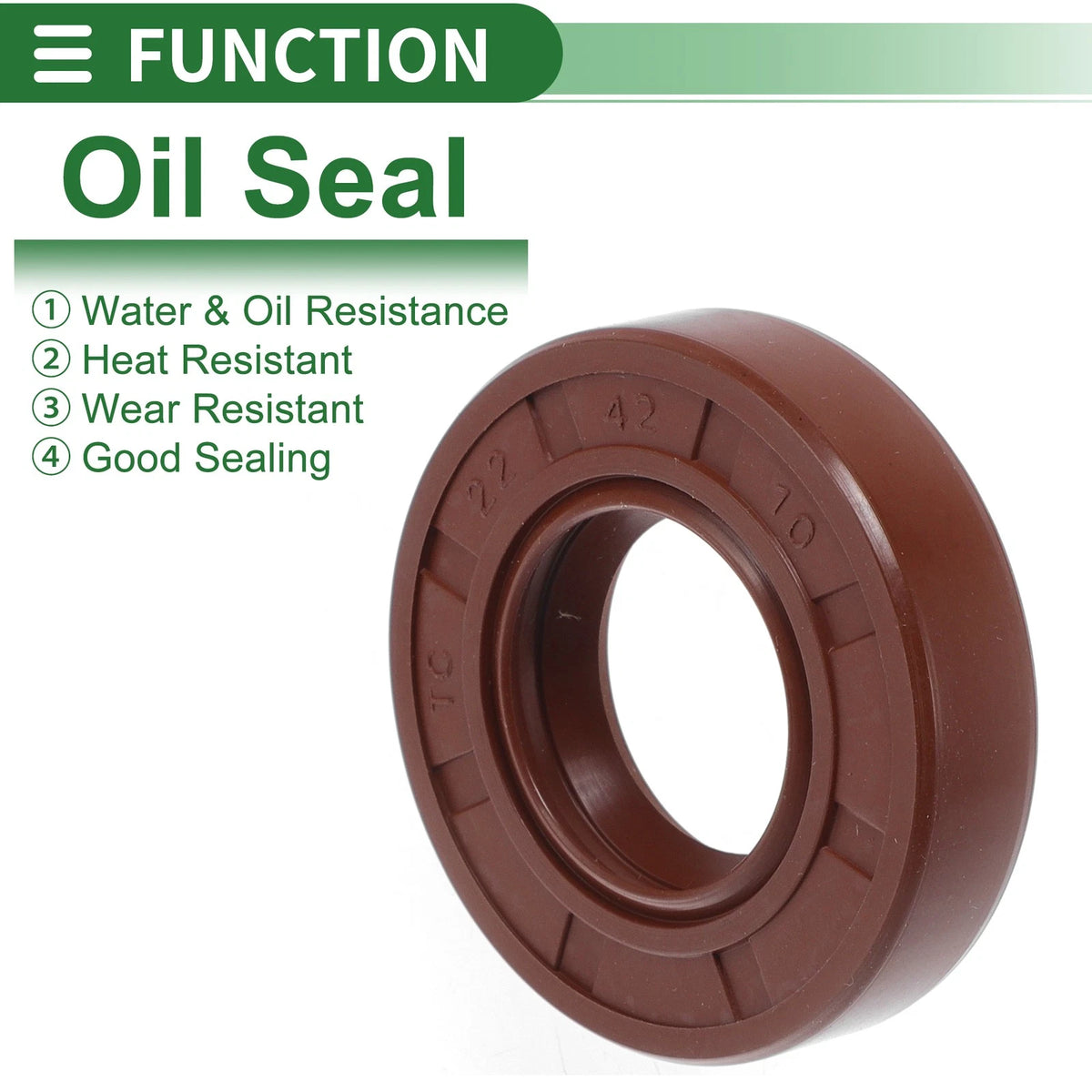 Oil Seal 22x42x10mm FKM Rubber Brown 5 Pcs