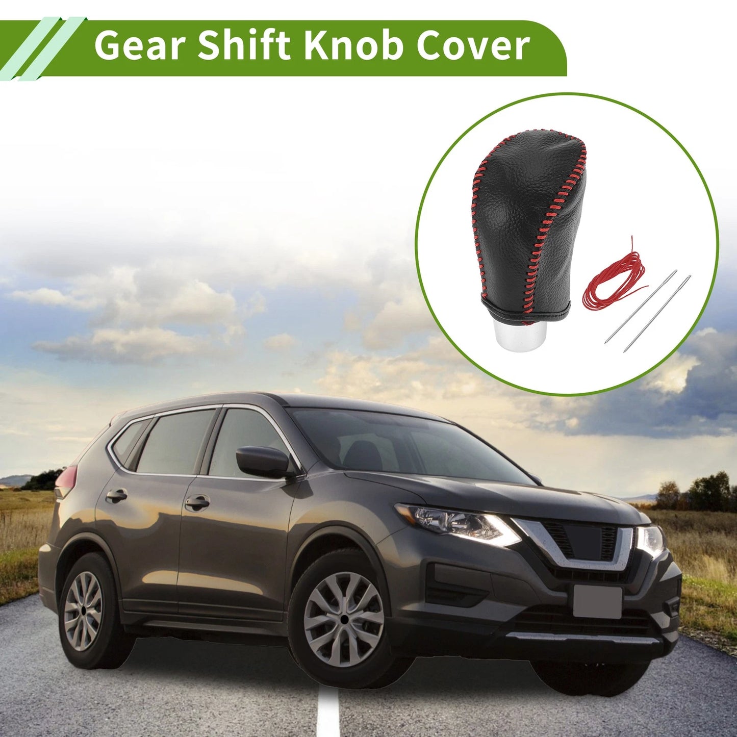 Gear Shift Knob Cover for Nissan Rogue (2017-2020) Pebbled Black Red