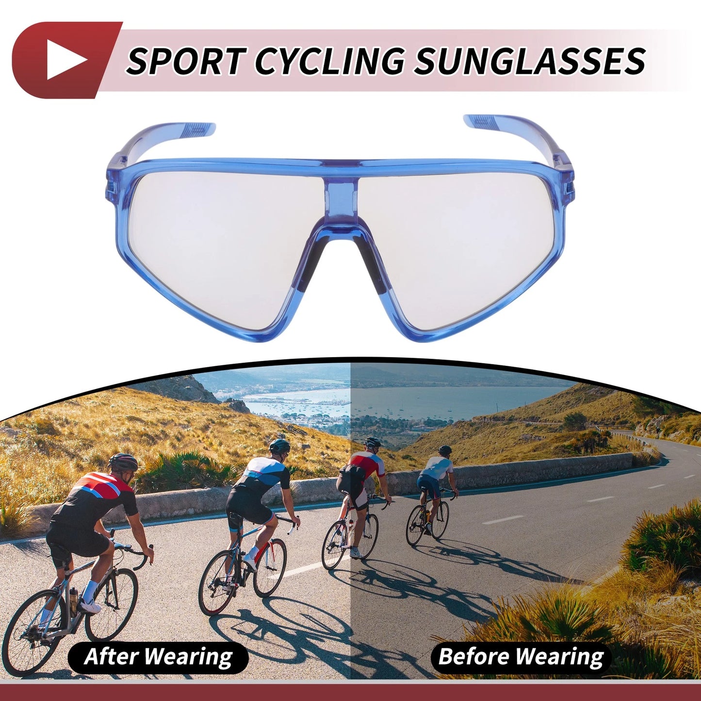 1 Pc Motorcycle Riding Goggles Light Gray Lens Blue Frame PC Cycling Sunglasses