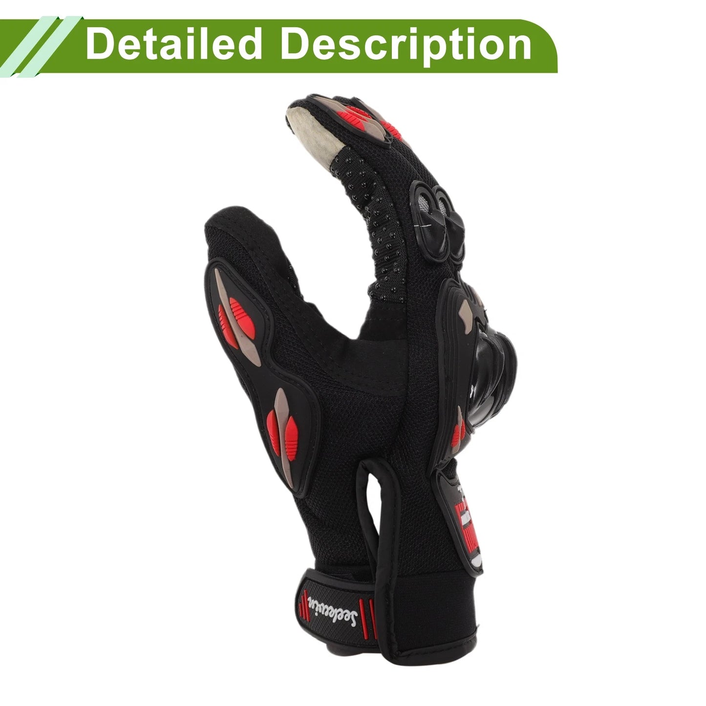 M Motorcycle Gloves Breathable Full Finger Nylon Outdoor Red 1Pair