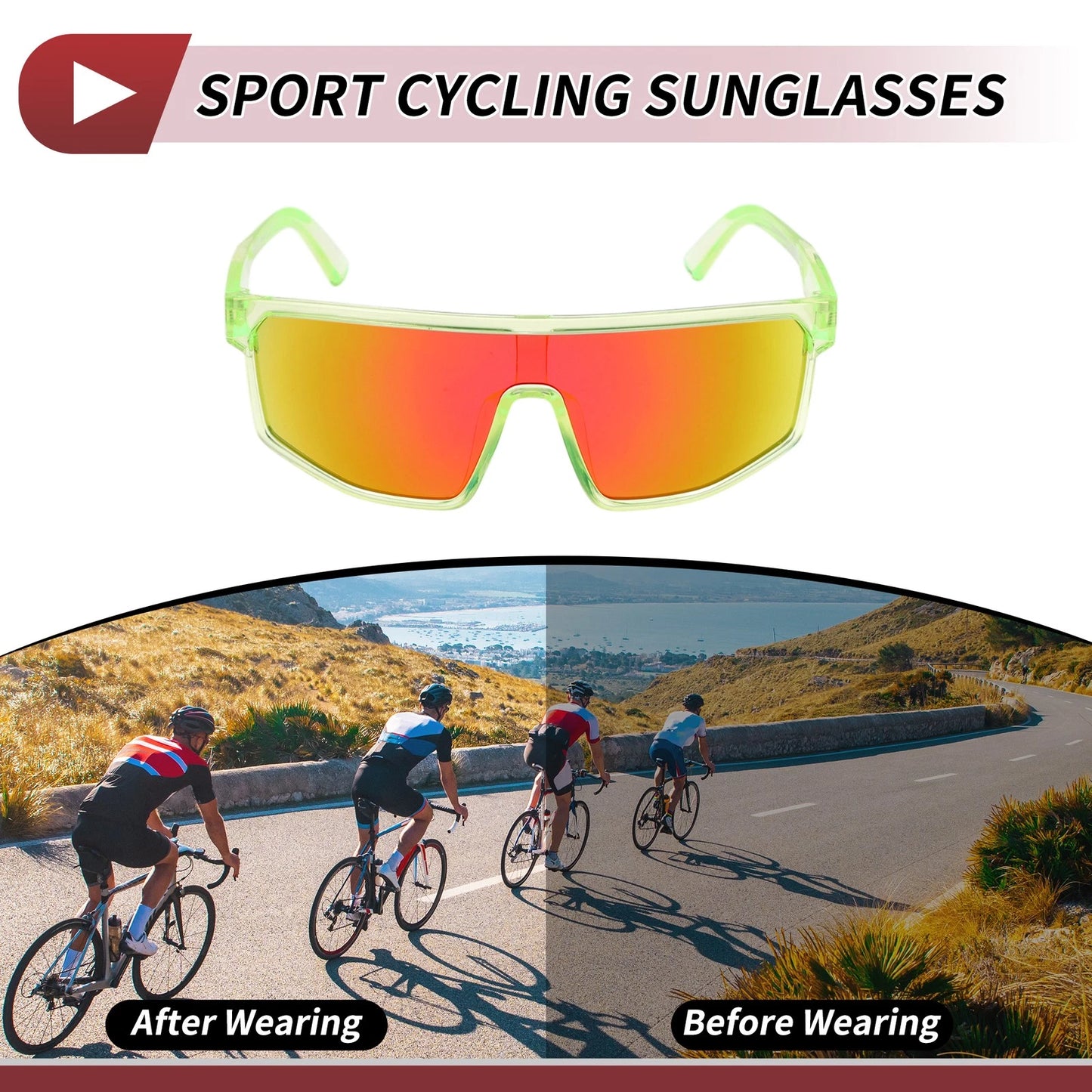Motorcycle Riding Goggles Red Lens Green Frame PC Cycling Sunglasses