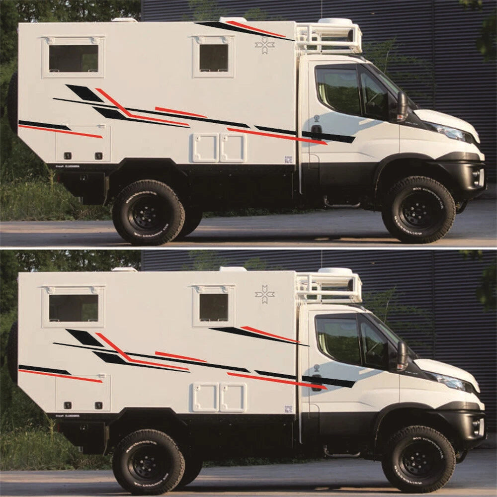 Black Red Stripes Vinyl Decal Stickers for Camper RV Trailer