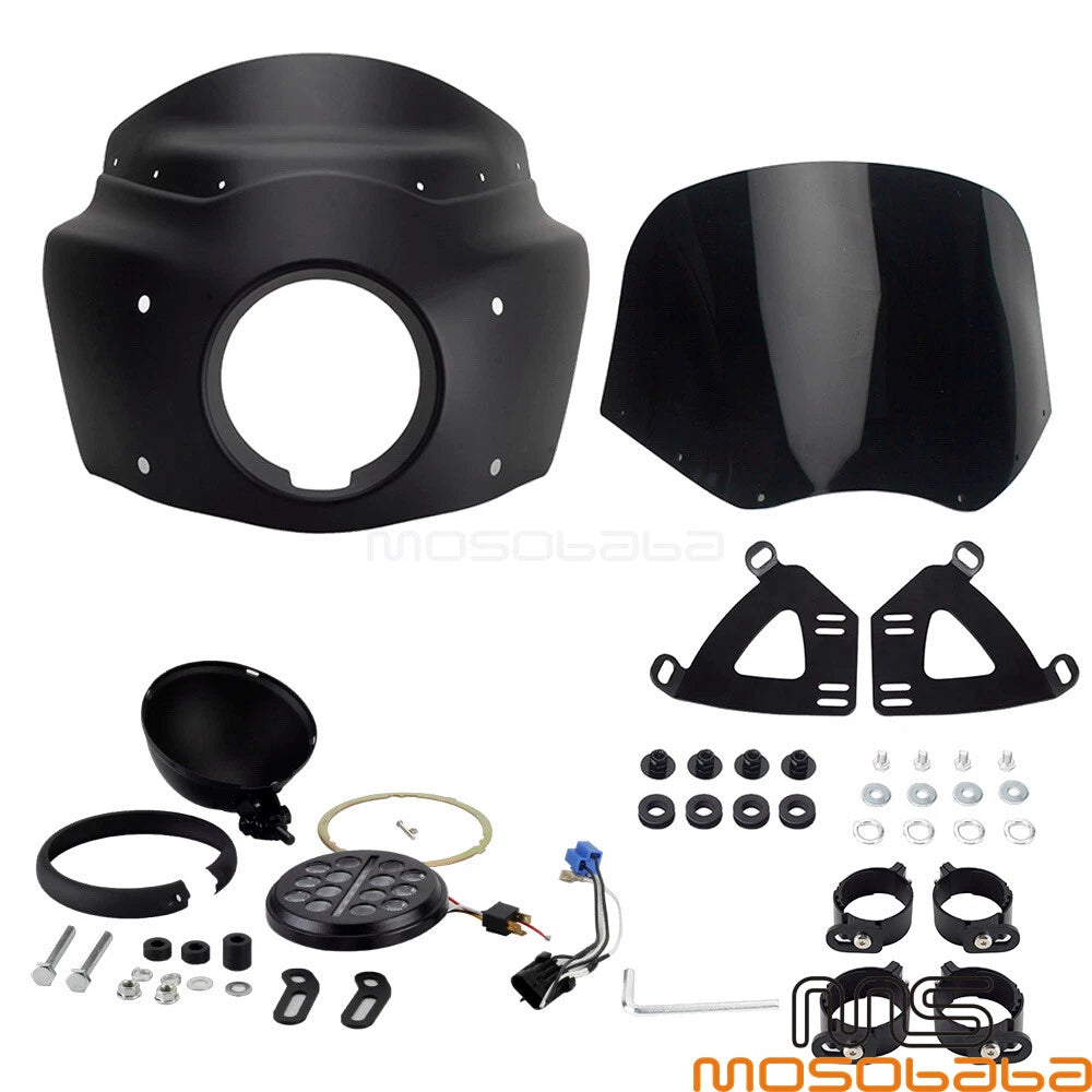 11" Windshield Front Fairing w/5.75" LED Headlight for Harley FXLRS (2020-2023)