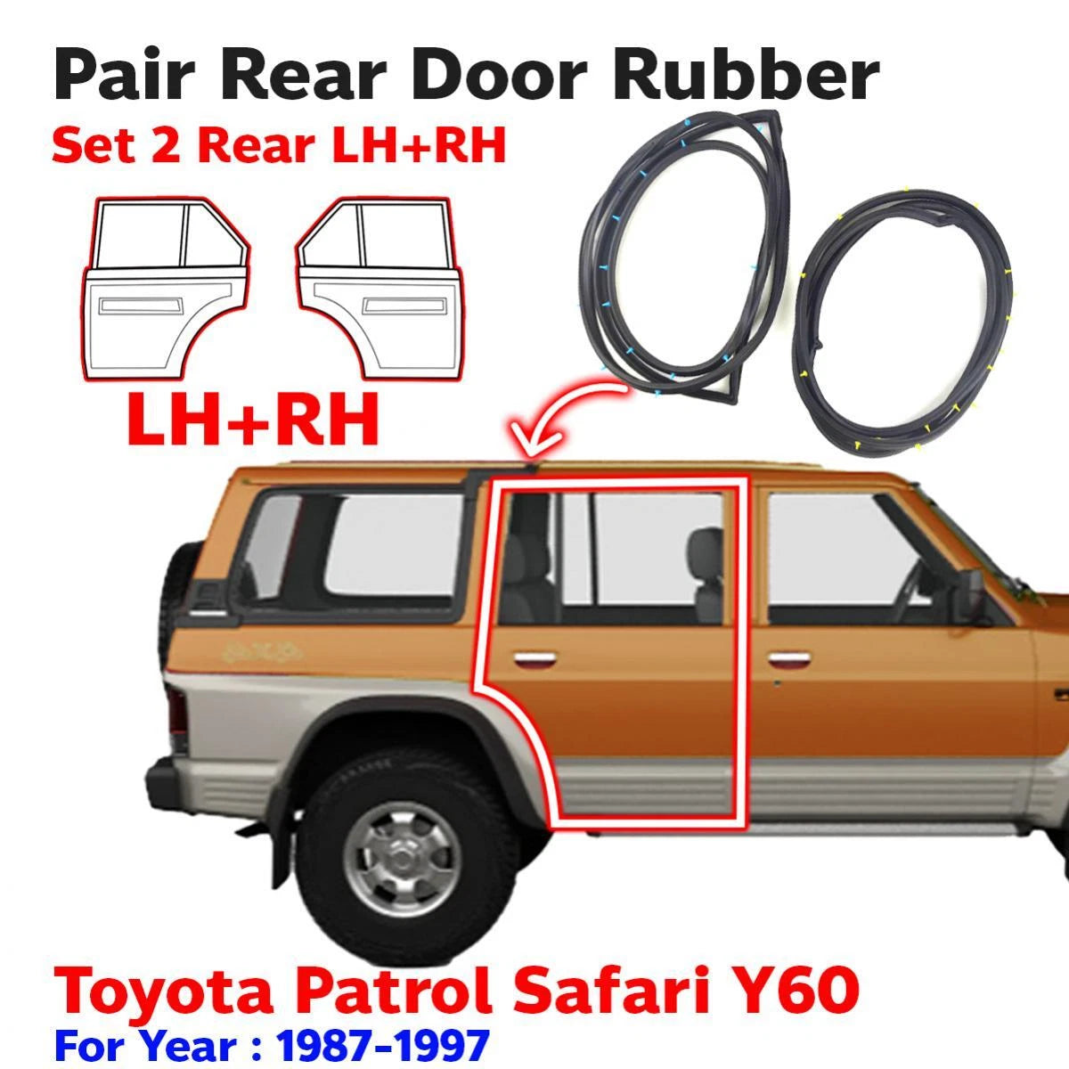 Door Rubber Weatherstrip Rear Pair Fits Nissan Patrol Safari Y60 GQ 1987-97 D05