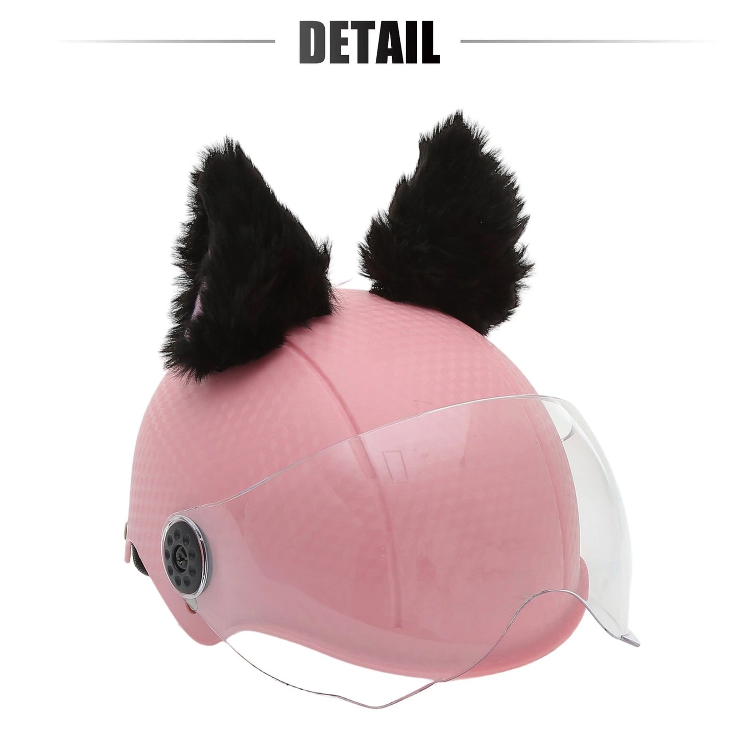 Pair Plush Cat Ears for Helmet Decor Bicycle Motorcycle Black Pink