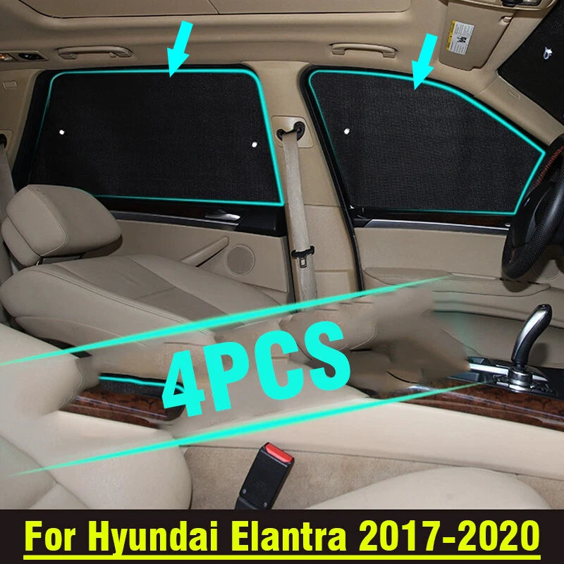 4PCS Side Window Camp Black Silver Privacy Sunshade Hyundai Elantra (2017–2020)