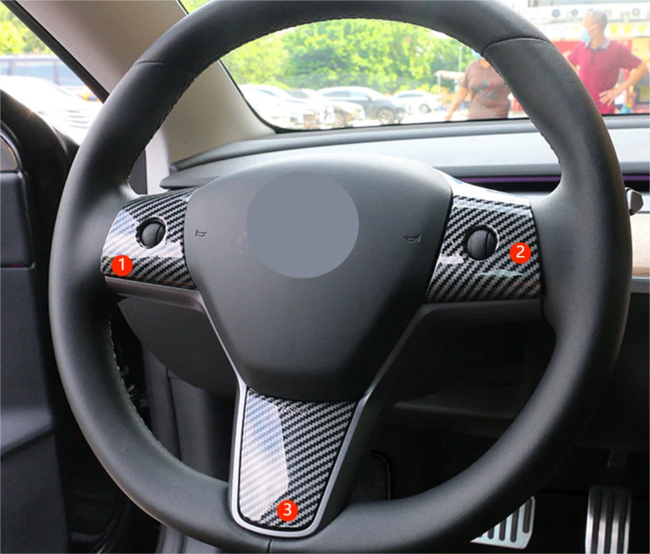 Steering Wheel Lid Frame Cover Trim for Tesla Model 3 (2018-2023) Carbon Fiber