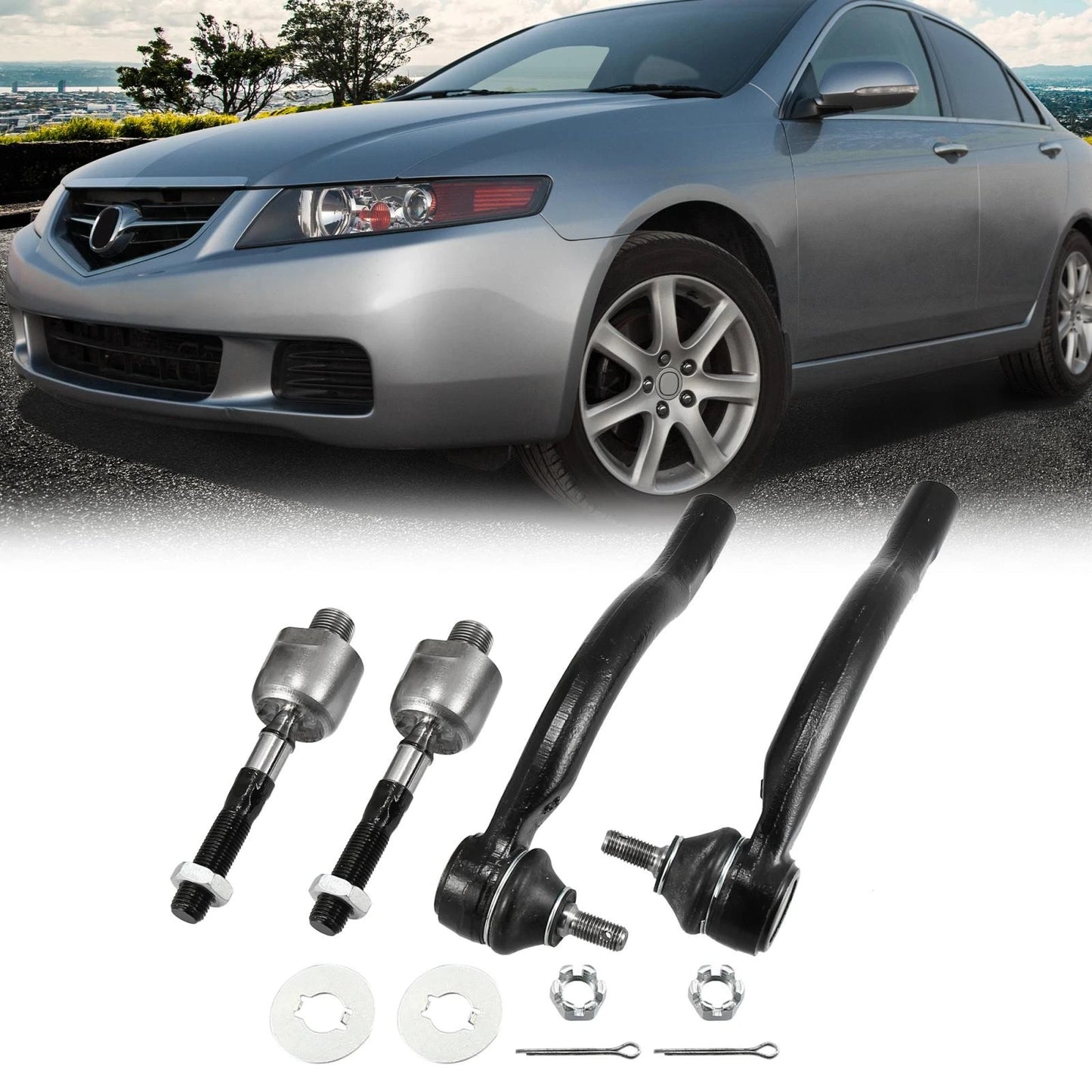 Front Inner Outer Tie Rod End Link Kit for Honda Accord Acura TSX