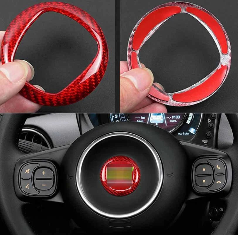 Dry Carbon Fiber Steering Wheel Logo Cover Trim for Fiat 500 2012-2019