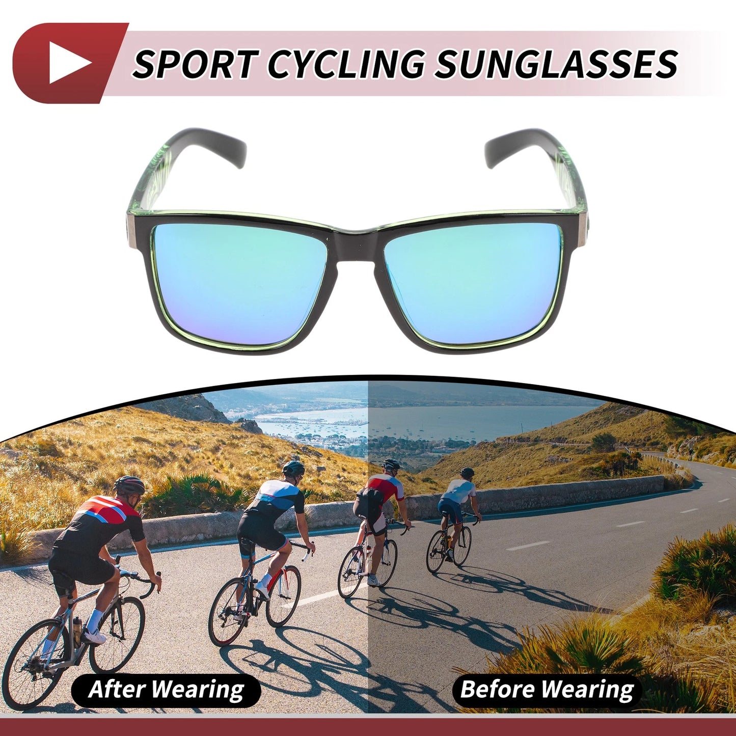 Riding Goggles / Green Lens Black Frame / Tri-acetel Cellulose for Motorcycle