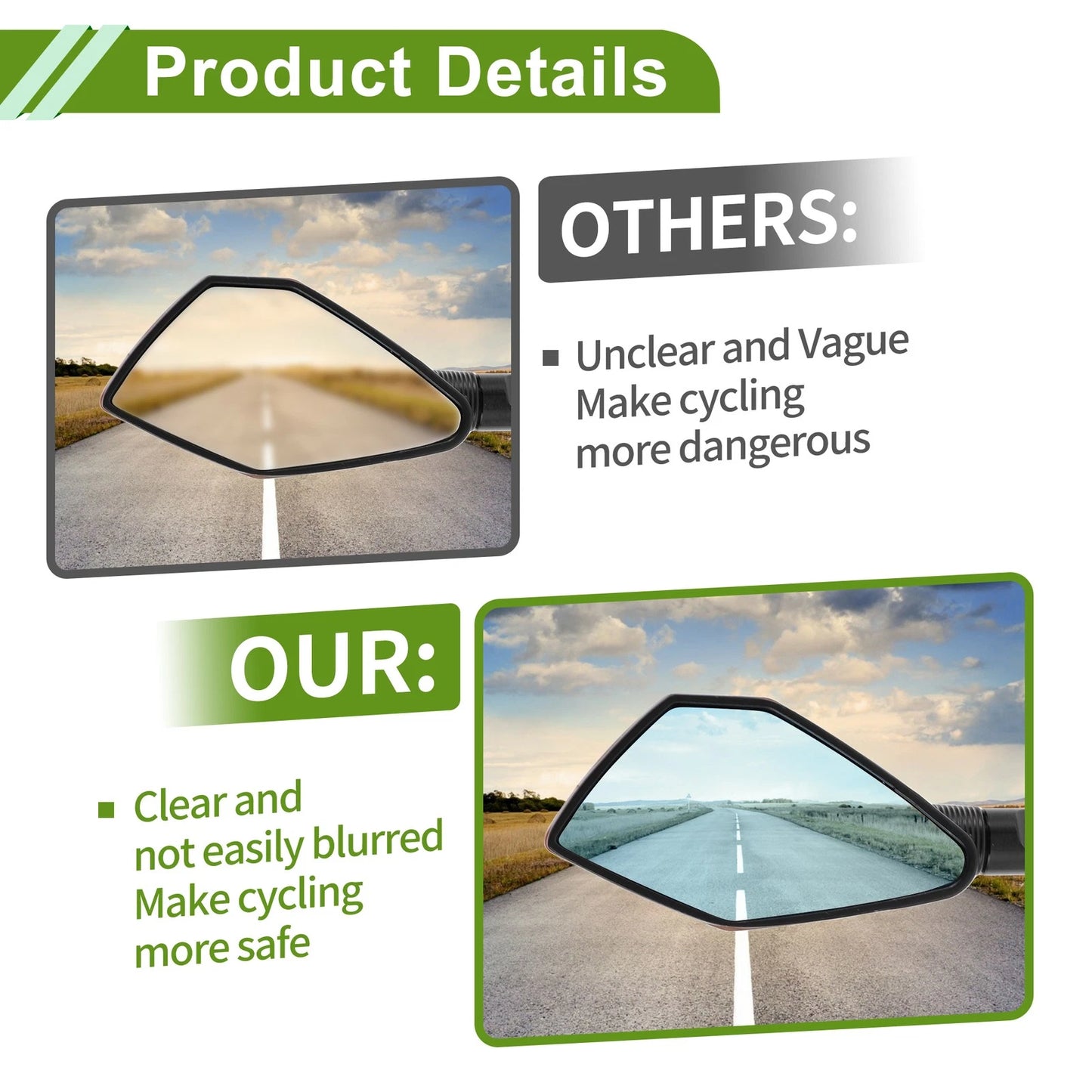M8/M10 Polygonal Rear View Mirrors Black Aluminum Alloy 1 Set