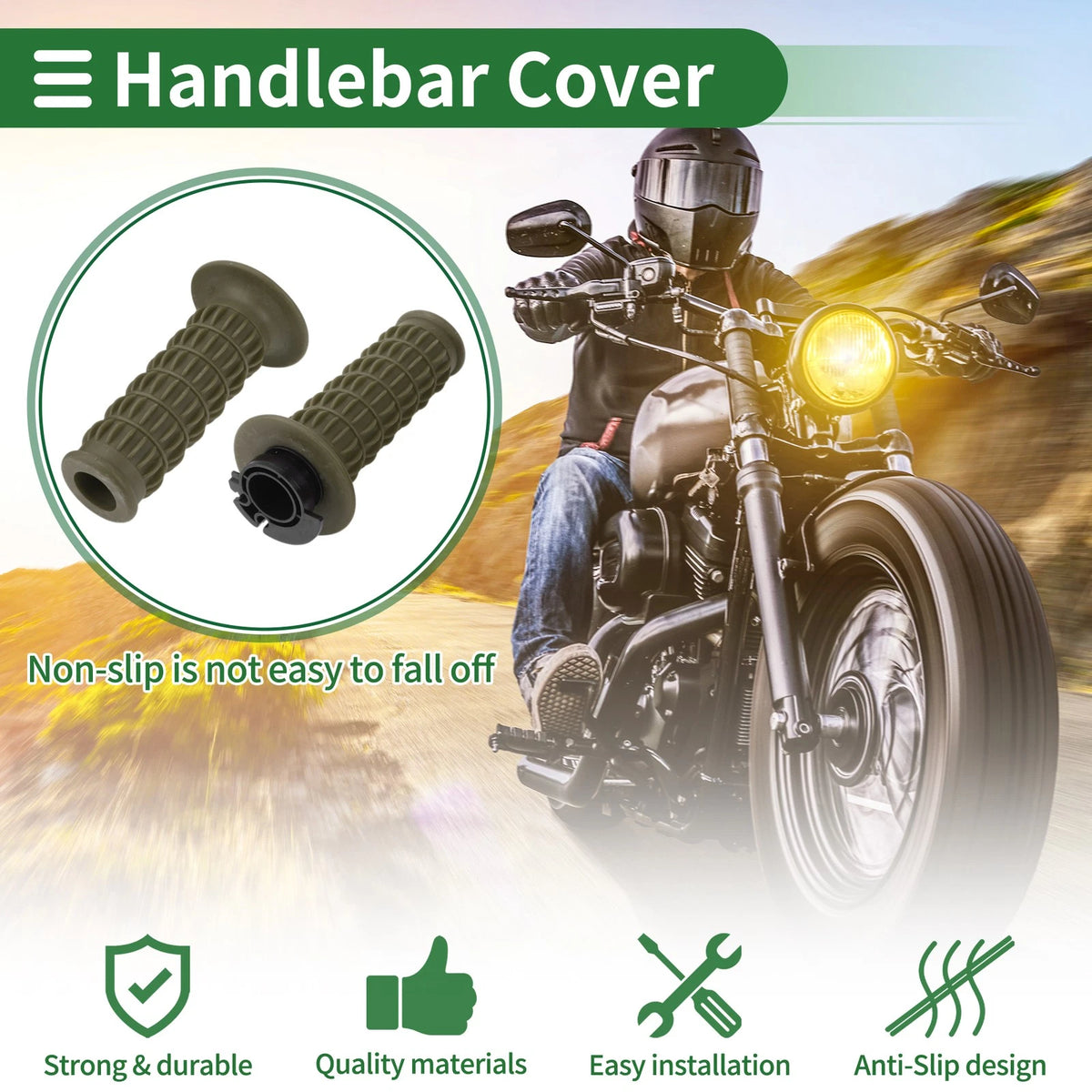 7/8" 22mm Hand Grips Cover Kit TPU Green for Motorcycle