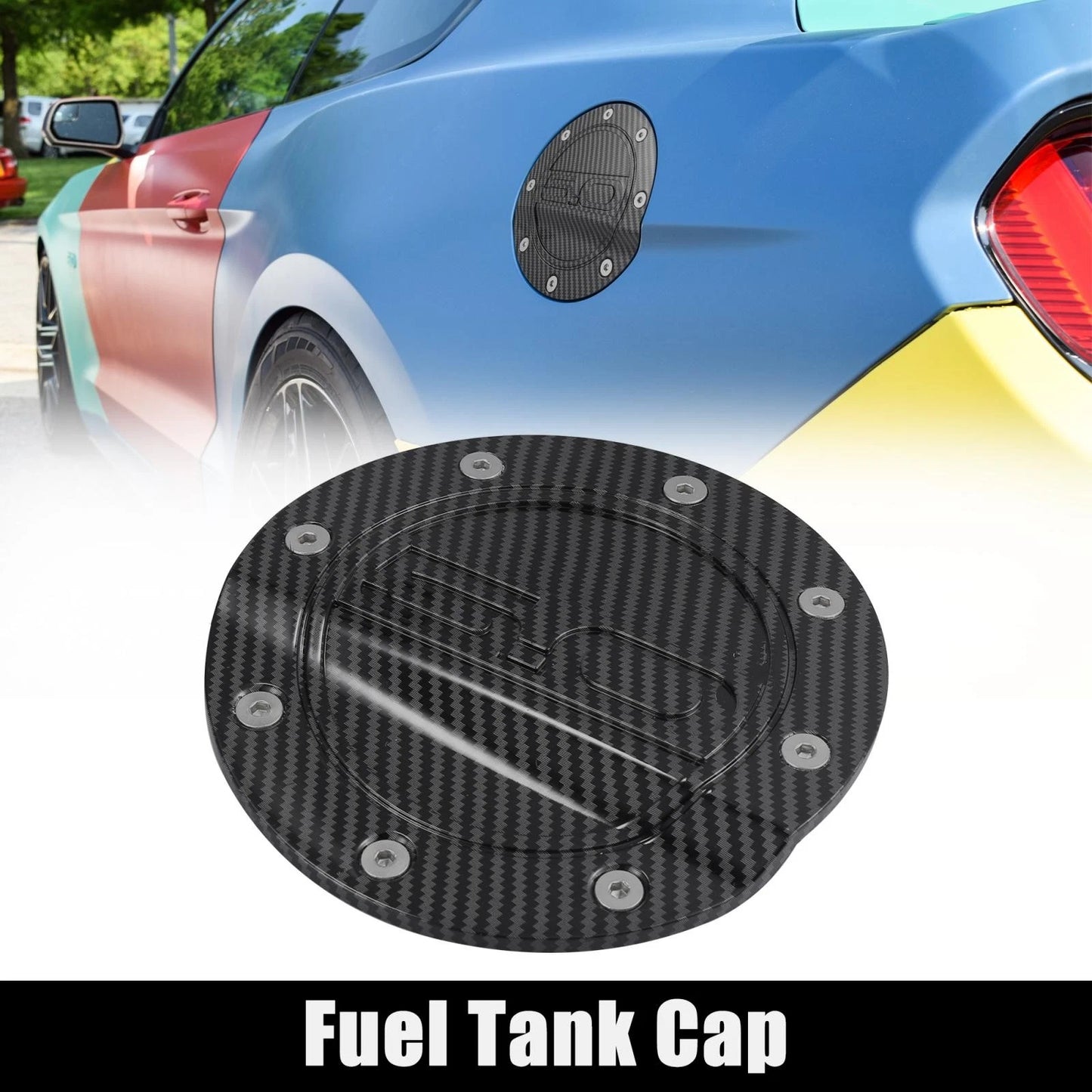 Carbon Fiber Pattern Gas Door Cap Fuel Tank Cover for Ford Mustang (2015-2020)