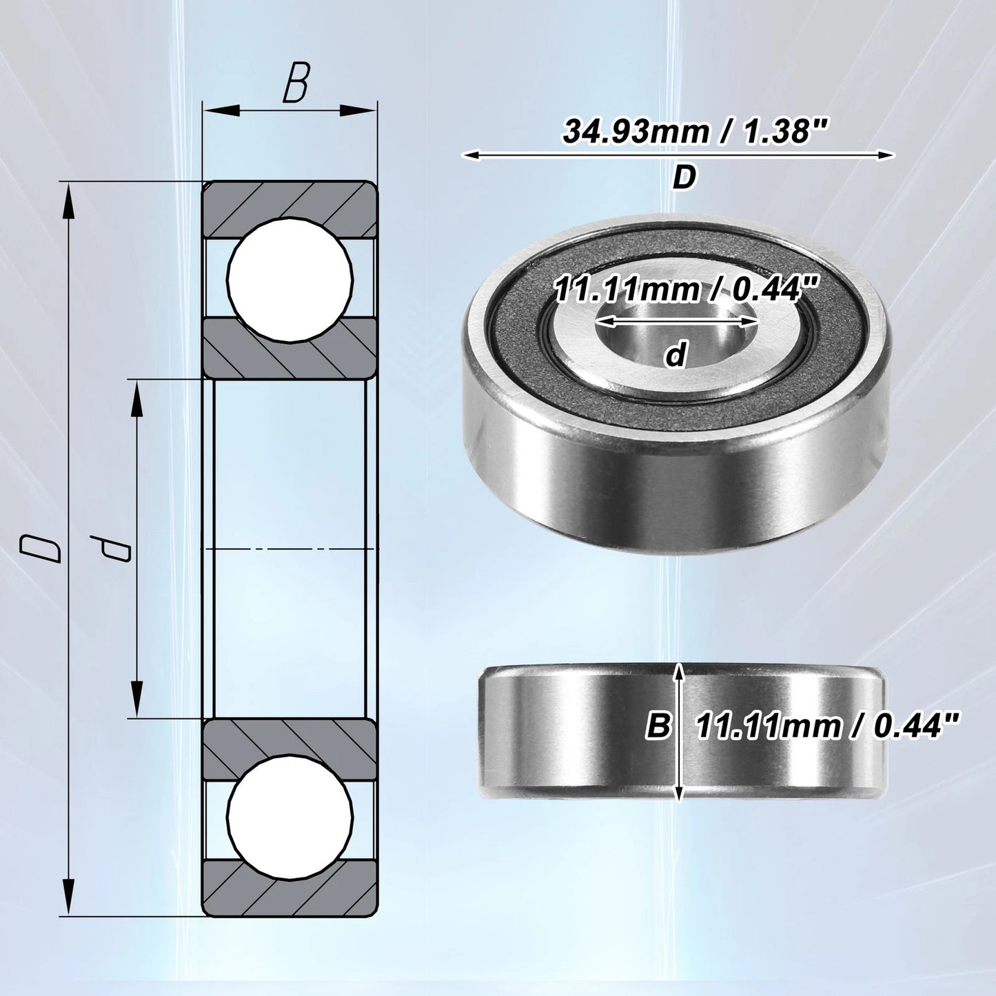 4 x Deep Groove Ball Bearings 11.11x34.93x11.11mm for Car